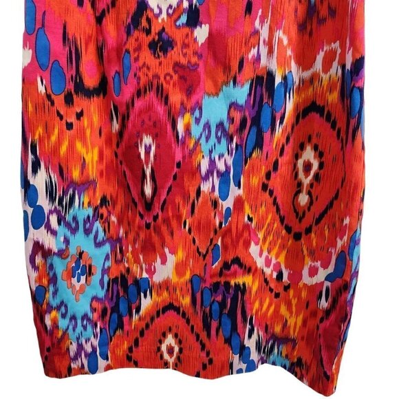 Belle Badgley Mischka Dress 2 Red Pink Ikat Sheath Fit & Flare Embellished - Picture 4 of 11